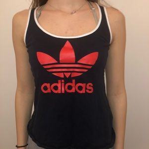 Navy blue tank top with red adidas logo